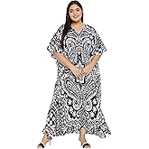 Goood Times Women Polyester Plus Size Long Maxi Kaftan Dress Beach Caftan Loungewear House Dress Boho Loose Fit Summer Wear