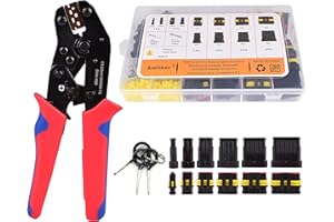 Amliber 709Pcs 43 Kits Waterproof Automotive Wire Connectors With Ratcheting Wire Crimper, 1/2/3/4/5/6 Pin Automotive Electrical Connectors With Wire Crimping Tool Kit
