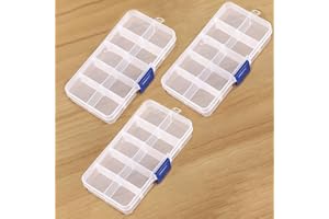SUPERJPSOR Transparent Plastic Grid Box Storage Organizer,Adjustable Dividers Travel Small Size Case with Lid for Display Collection,Organizing Small Parts,Cotton,Swab,Ornaments,Beads,Jewlery,Rings (10 Grid)