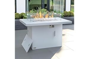 NICESOUL Aluminum Outdoor Propane Fire Pit Table, 60,000 BTU Rectangle Natural Gas Firepits, Rust-Proof All-Weather Fire Table with Wind Guard & Glass Rocks for Patio Outside CSA-Certified, White