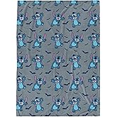 Jay Franco Kids Halloween Plush Throw Blanket – 50x70 Inch Ultra Soft & Comfy Fleece Throw for Couch, Sofa, Bed – Cozy Home Décor for Living Room & Bedroom, Grey - Lilo & Stitch,