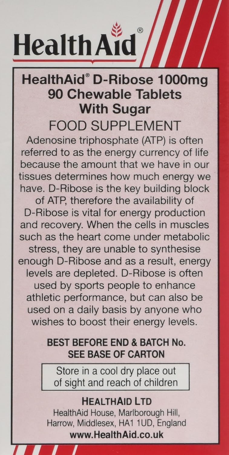 HealthAid Vegan D-Ribose 1000mg Tablets - (Pack of 90 Tablets), 90 count (Pack of 1) - Image 4