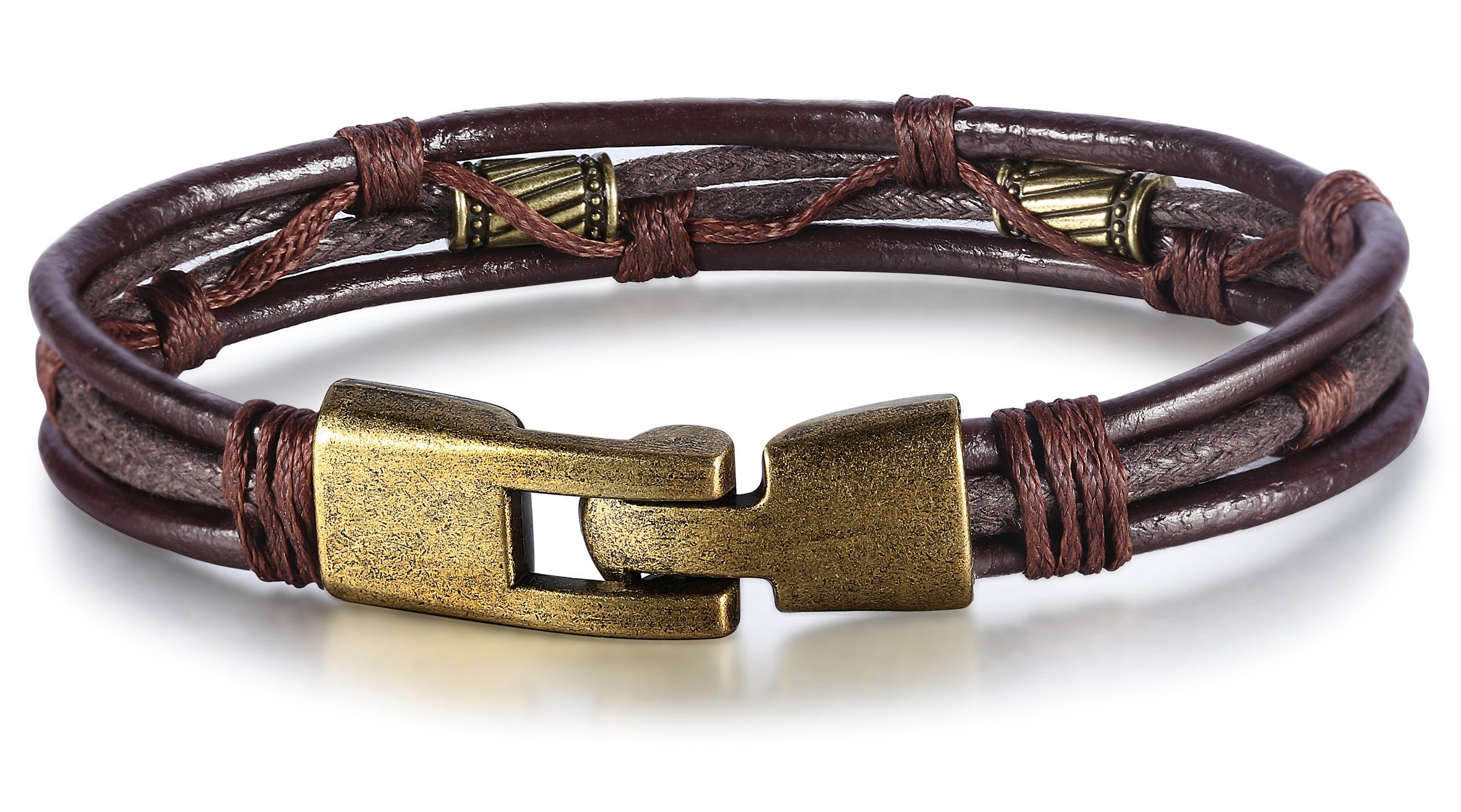 Jstyle Mens Vintage Leather Wrist Band Brown Rope Bracelet Bangle