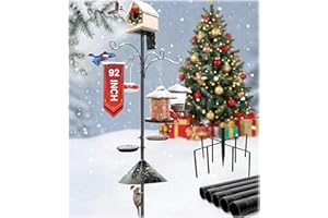 eWonLife 92 Inch Squirrel Proof Bird Feeder Pole with 9 Prongs Base, 1 Inch Dia Smart Bird Feeder Pole for Outdoors Heavy Duty, Bird Feeder Stand with Squirrel Baffle, 4 Shepherd Hooks, Birdbath, Tray