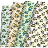 Pineraap Watercolor Frog Wrapping Paper 12 Sheets Lotus Designs Animal Gift Wrap for Frog Lovers, Birthday, Baby Shower, 20"×28"