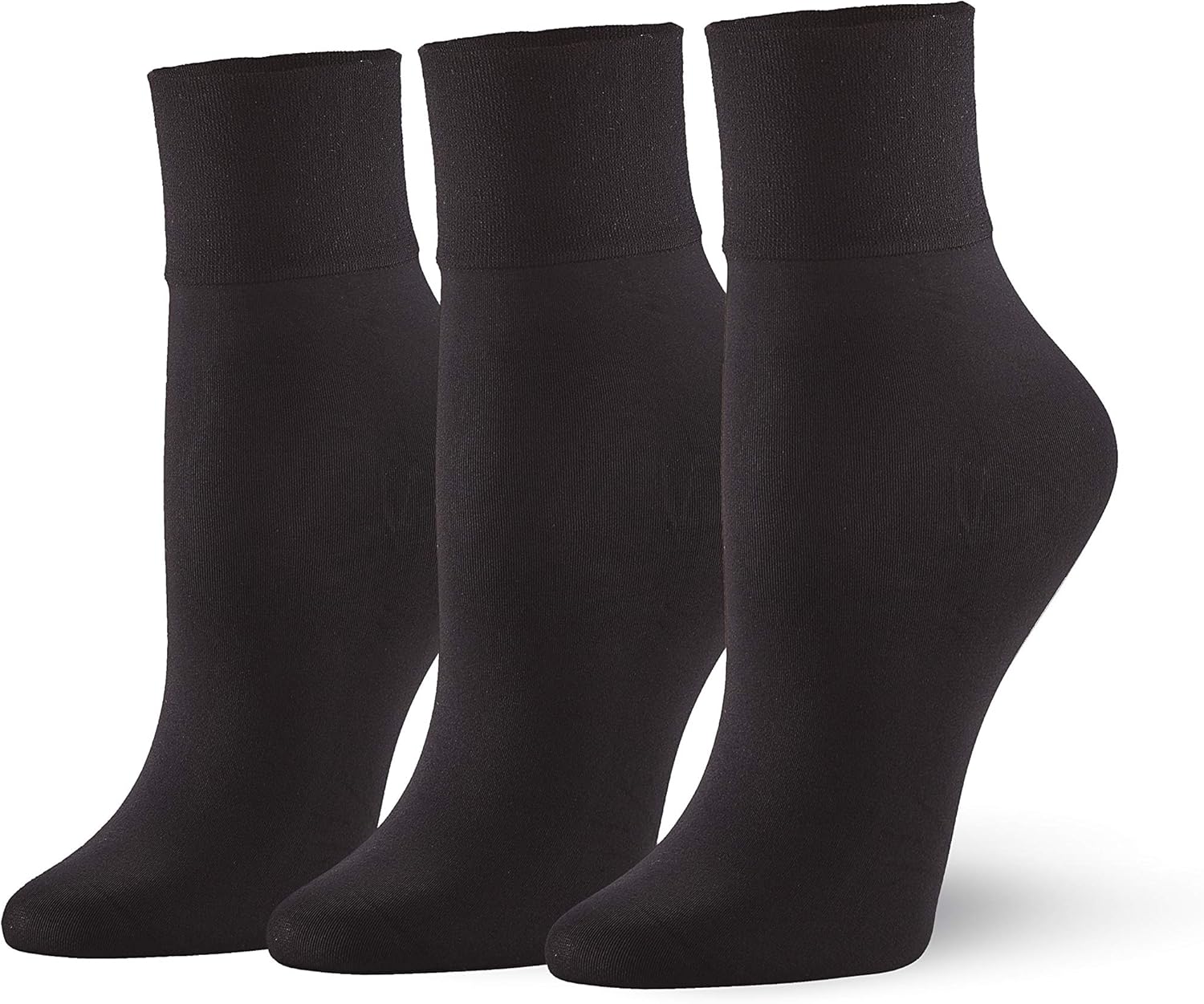 HUE Women's Sleek Trouser Sock 3 Pair Pack, Black/Black/Black, One Size