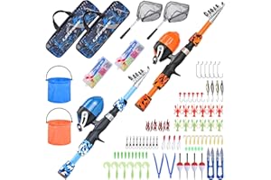 LEOFISHING 2 Set Kids Fishing Pole Set with Full Starter Kits Portable Telescopic Fishing Rod and Reel Cambos with All The Necessary Fishing Kits for Boys Girls and Youth