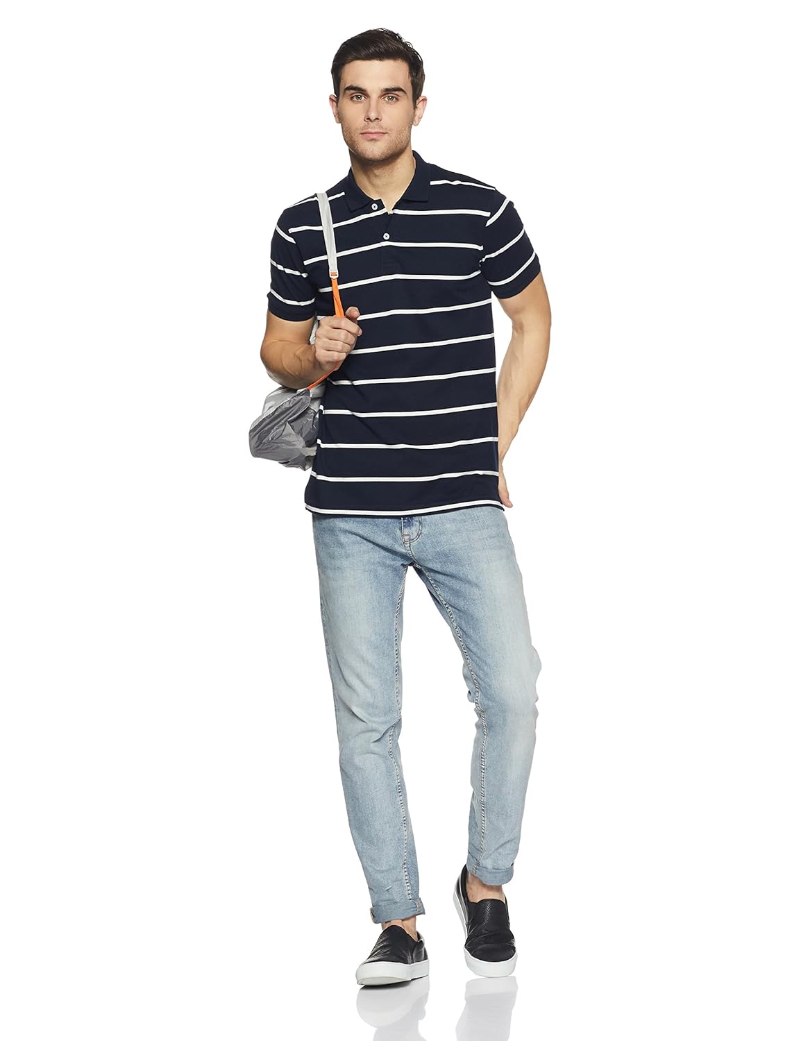 get in men's striped regular fit polo