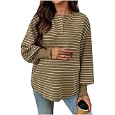 SHENHE Women's Maternity Shirt Long Sleeve Striped Button Up Pregnancy Henley Tee Fall Top