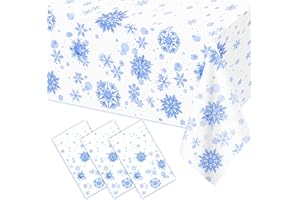 TOKCOUSUN 3 pcs Christmas Winter Snowflake Plastic Frozen Tablecloth Decorations, White and Blue Snowflake Winter Wonderland Disposable Table Cover for Holiday Frozen Birthday Party Decorations,54 x 108 Inch