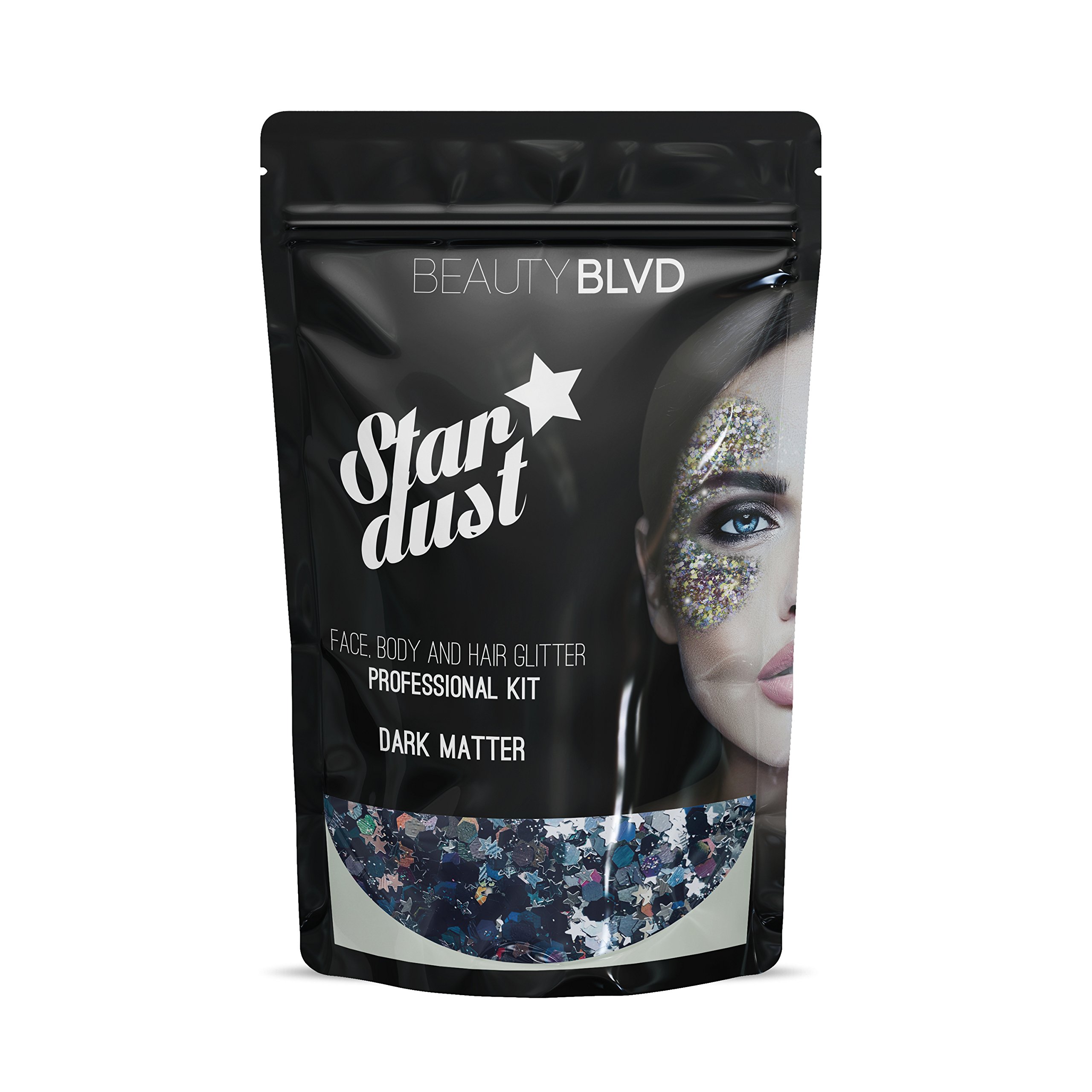 BEAUTYBLVD Stardust, Cruelty Free Face, Body and Hair Glitter, Professional Kit - Dark Matter