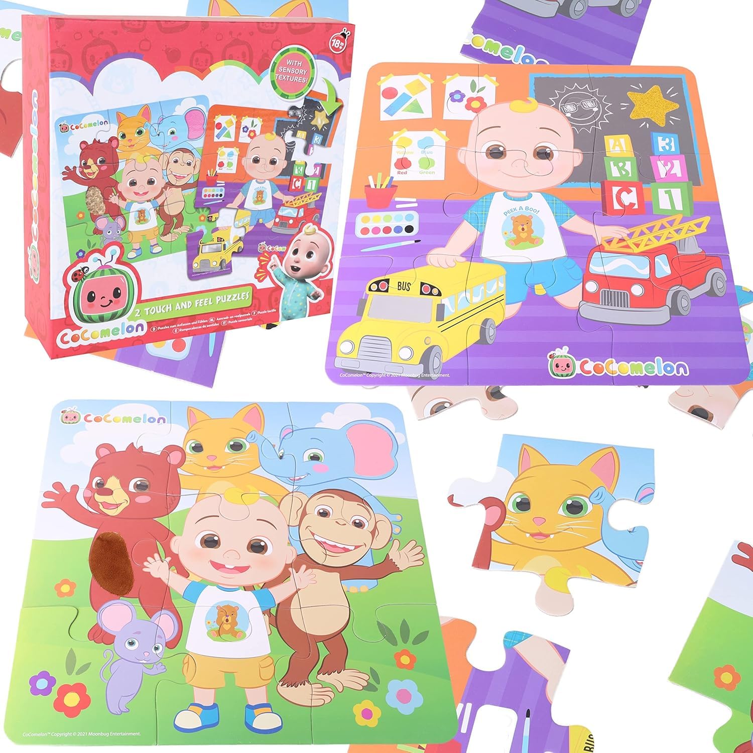 Toyland® Cocomelon Pack of 2 Touch & Feel Puzzles – Sensory Toys - Toddler Jigsaws - Age 18m+