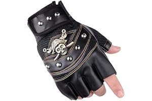 CRYSTALONLY Men's Punk Rock Biker Pirate Skull Gloves Motorcycle Skeletal Rivet Driving Fingerless Mitten