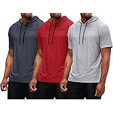 DEVOPS 3 Pack Men's Hoodie Short Sleeve Fishing Hiking Running Workout T-Shirts