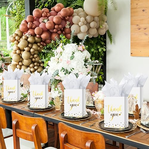 Tinlade 30 Pcs Thank You Gift Bags With Tissue Paper Gold Thank You Wedding Bags With Handle For Graduation Business Shopping Wedding Shower Party
