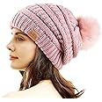 REDESS Women Winter Pom Pom Beanie Hat with Warm Fleece Lined