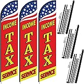 Remagr 3 Pcs Income Tax Service Feather Flag Kit, 15 ft Advertising Swooper Flag Banner with Pole Income Tax Feather Banners Sign for Outside Business Store