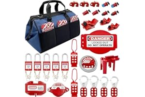 JOJOMARK Lockout Tagout Kit - Clamp-On Circuit Breaker Lockout, Group Lockout Hasps, Lockout Tag, Universal Multi- Pole Breaker with Pocket Bag (Blue Bag kit)