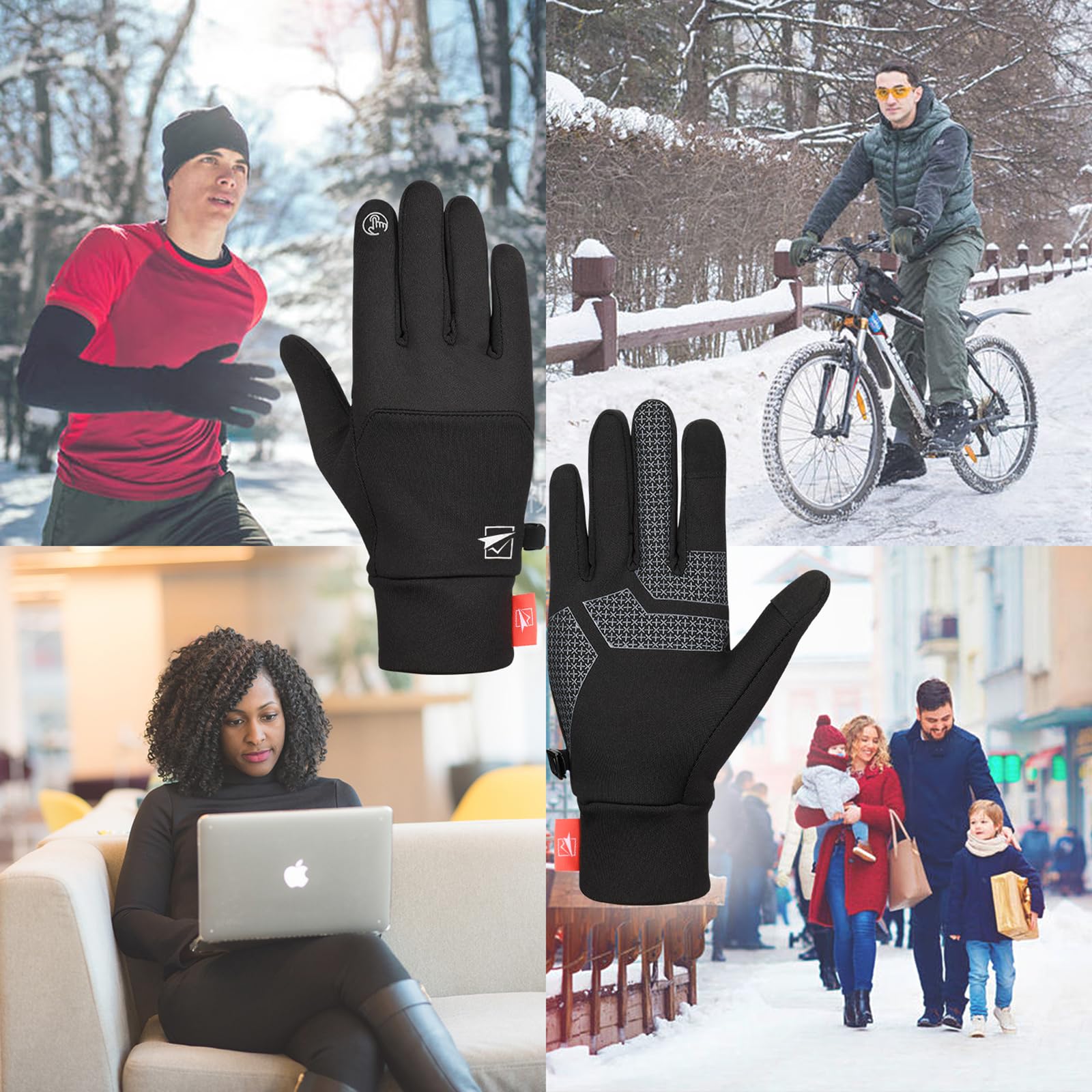 TOLEMI Thermal Gloves, Winter Gloves Running Warm Liner Gloves Anti-slip Touch Screen Gloves for Men Women Sport Walking Riding Driving Cycling