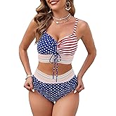 VIAURBE Women's High Waisted Bikini Sets Swimsuits Color Block Two Piece Bathing Suit Cute Drawstring Bikinis