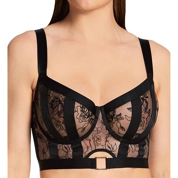 Pour Moi Embroidery Longline Bra 38FF, Black/Cosmetic at Amazon