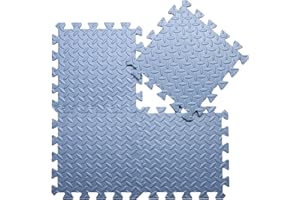 Coolcandy EVA Foam Play Mat, 16 Tiles Colorful Baby Play Mat, Square Kids Playmat with Solid Colored, 0.4" Thickened Interlocking Foam Floor Tiles, Puzzle Play Mat for Baby Lying, Playing (Gray Blue)