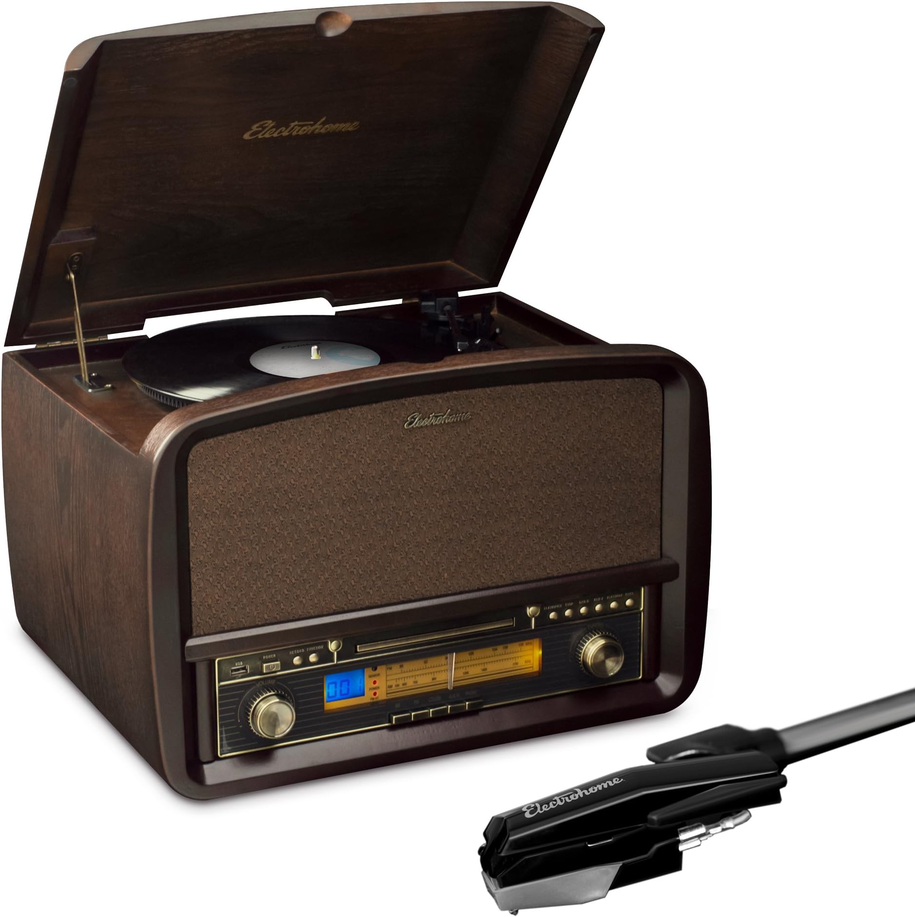 Electrohome Signature Vinyl Record Player Classic Turntable Hi-Fi Stereo System with AM/FM, CD & AUX for Smartphones & 2 Bonus Replacement Needles