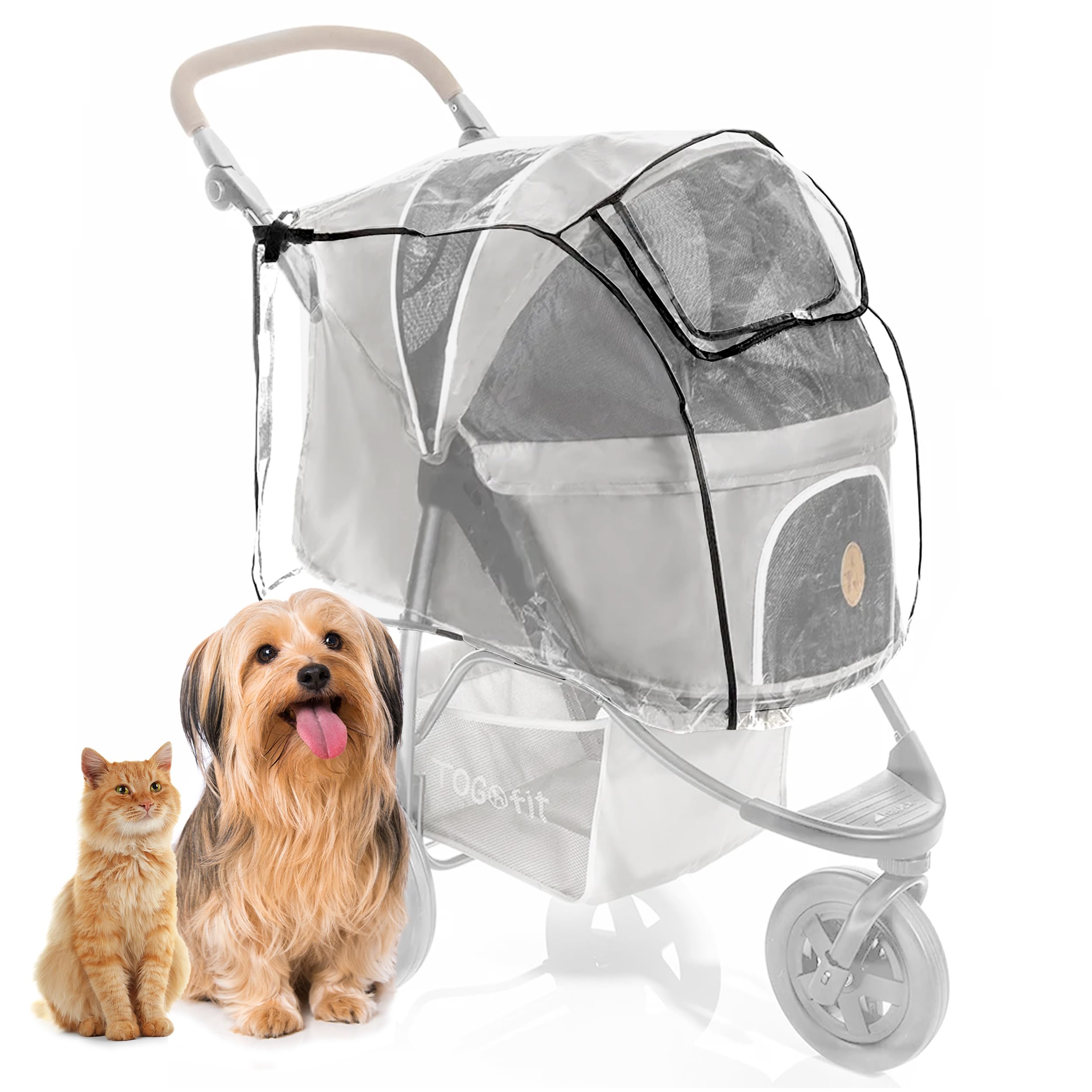Rain Cover for Dog Pram – Fits Medium & Large Dogs - Rear Zip Entry, Ventilation Holes, Peek a Boo Window - Transparant