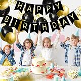 YELYAN Black Gold Happy Birthday Banner with Balloons & Ribbon view 3