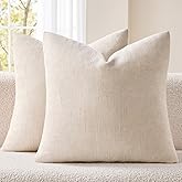 EMEMA Pack of 2 Decorative Chenille Throw Pillow Covers 24x24 Inch Soft Neutral Farmhouse Textured Cushion Cases with Zipper for Couch Sofa Bedroom Living Room Home Decor, Beige