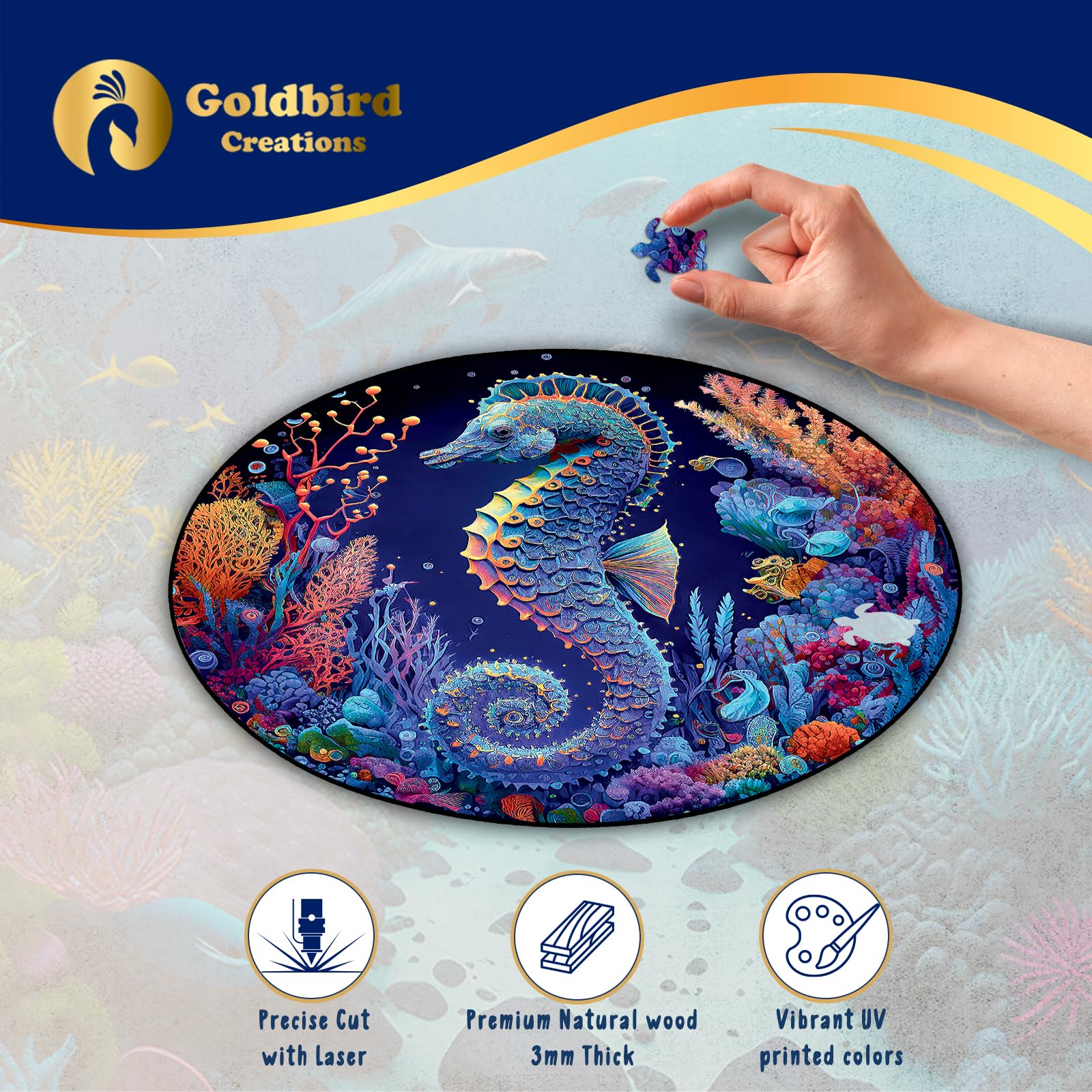 Wooden Jigsaw Puzzles for Adults - Animal Shaped Puzzles - Round Wooden Ocean Puzzles - Christmas & Birthday Gift Idea - Seahorse