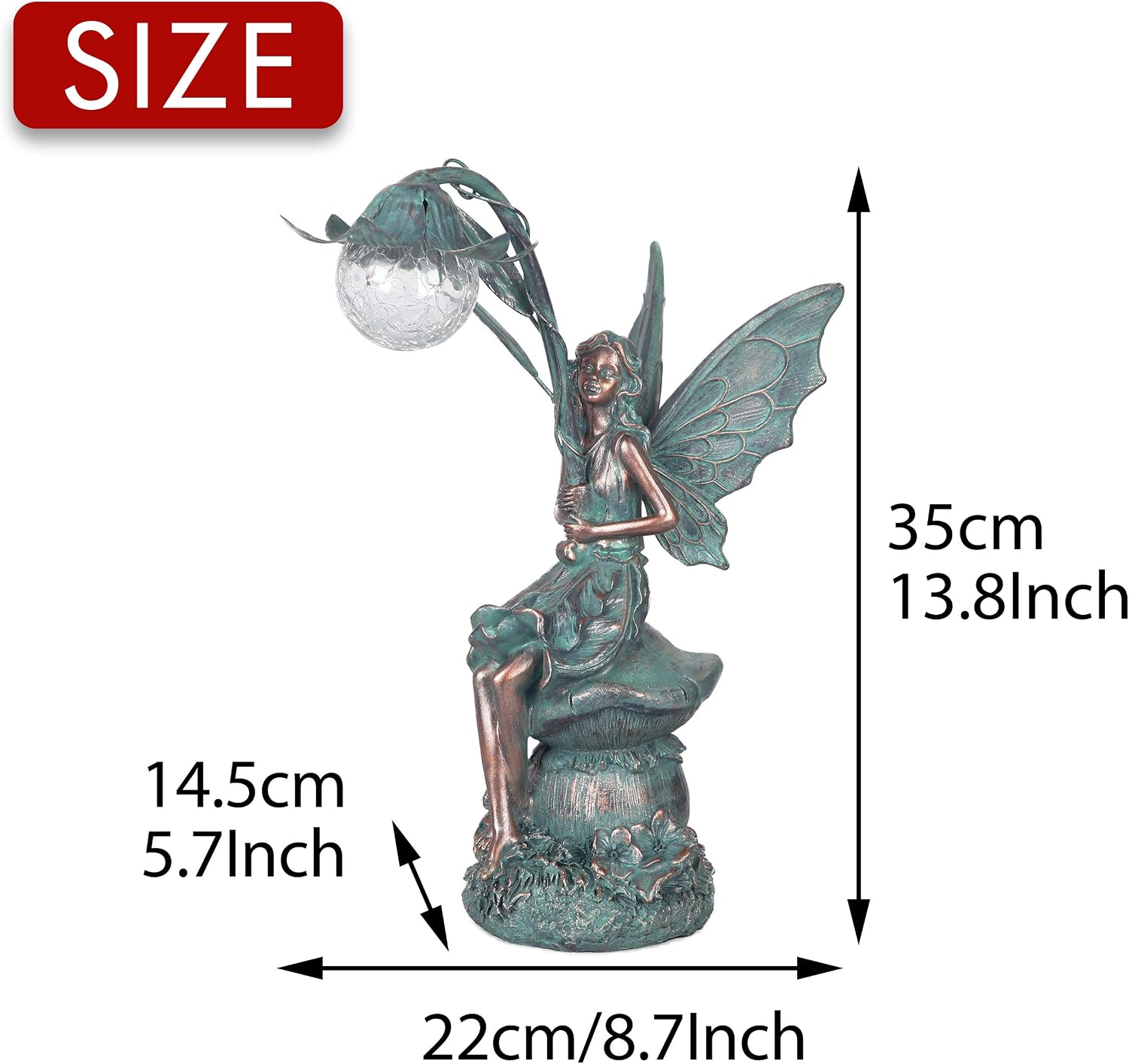 TERESA'S COLLECTIONS Garden Ornaments Outdoor, Bronze Fairy Garden Statues with Solar Light Flower - Image 3