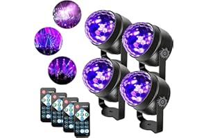 LUNSY Black Lights for Glow Party, 6W Disco Ball LED Party Lights Sound Activated with Remote Control, 7 Modes Stage Light for Party Halloween Decorations Birthday Party DJ Bar Xmas(4 pcs)