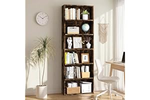 Shintenchi Bookcase,6-Tier Open Bookcases and Bookshelf,6 Shelf Floor Standing Display Storage Shelves,70.6 inches Tall Bookc