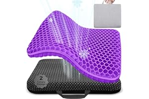 Gel Seat Cushions for Long Sitting, Double Thick seat Cushion Breathable Honeycomb Design Absorbs Pressure Points Seat Cushio