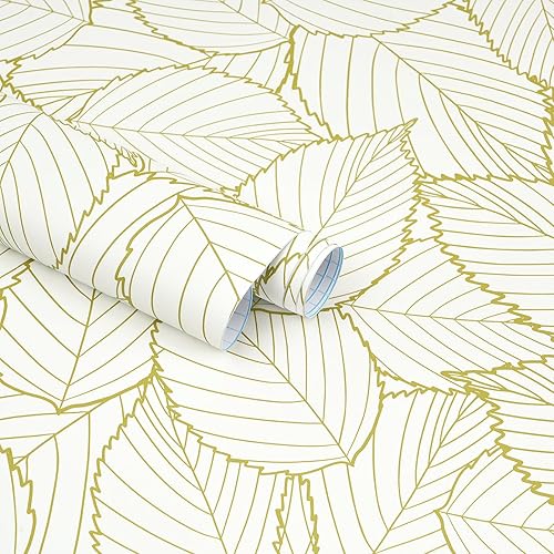 17.7" X393"Peel and Stick Wallpaper Gold Contact Paper Leaf Wallpaper Boho Leaves Peel and Stick Self-Adhesive Waterproof Wall Paper for Wall Home