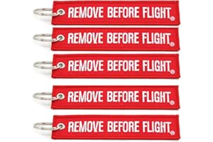 Rotary13B1 - Remove Before Flight Key Chain - 5 Pack - Jet Tag Keychain - Size: 1 inch x 5 inches - Color: Red with White Embroidery