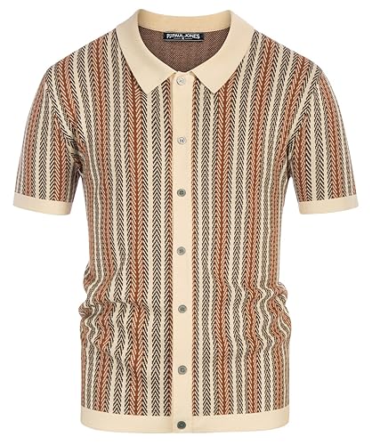 PJ PAUL JONES Men Knit Polo Shirt 60s Retro Stripe Knit Shirts