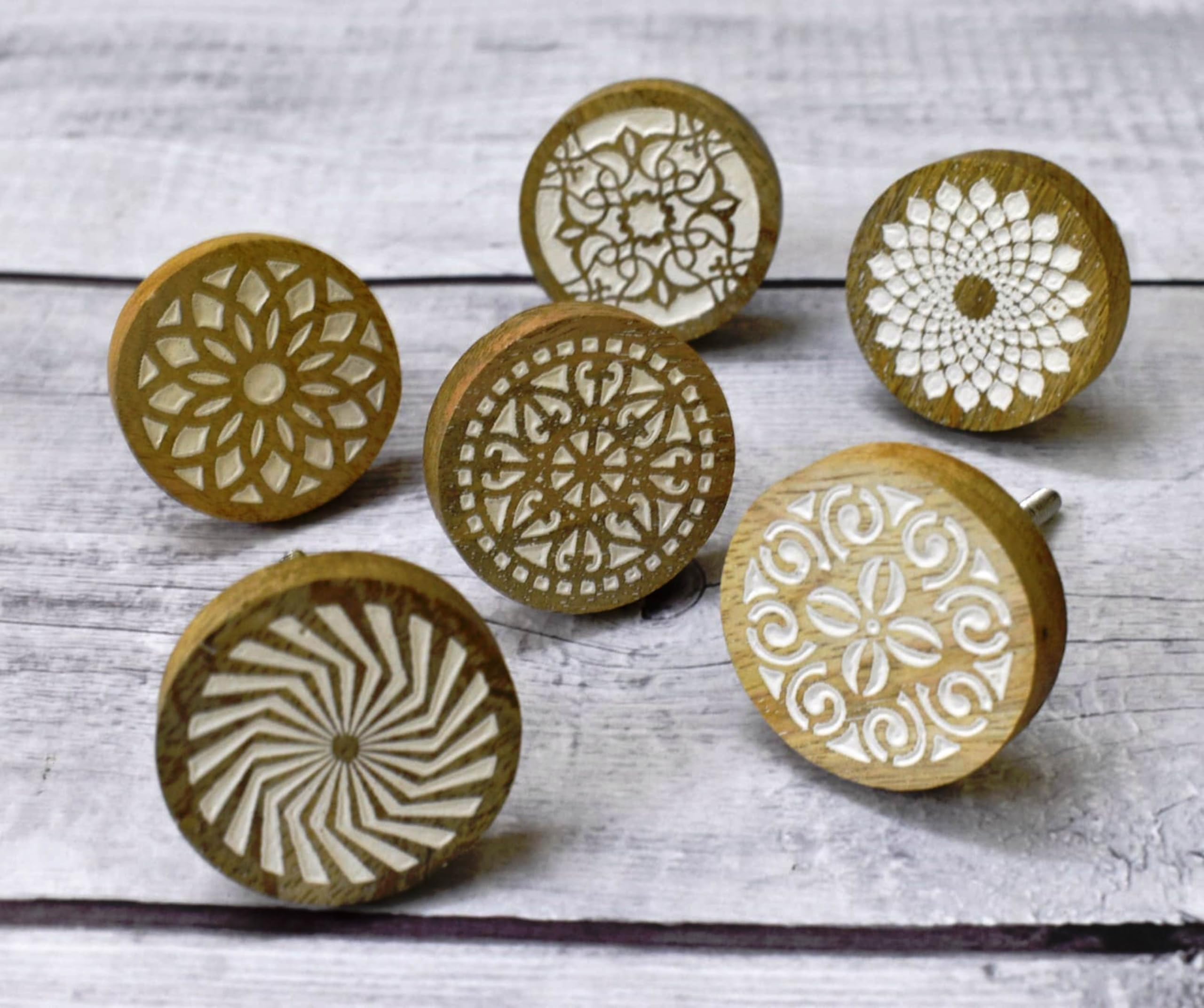 ARTISNO Assorted Designs Wood Hndpainted Door Knobs, Vintage, Shabby Chic, Interior Furniture, Cabinet Cupboard Drawers Pulls Handles, Set 6 — image 1