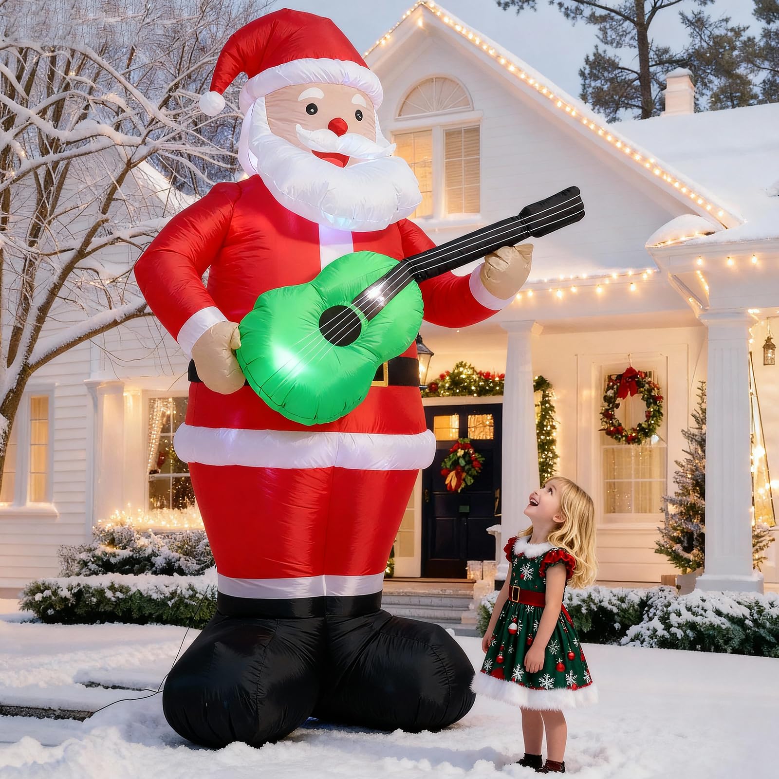 Photo 1 of TRMESIA 8FT Inflatable Santa Claus Decoration,Indoor Outdoor Christmas Decor for Yard Lawn Garden Holiday Parties LED Lighted for Festive Atmosphere,with Guitar Xmas Blow up Decoration