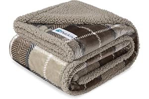 PetAmi Waterproof Dog Blanket for Small Medium Dog Puppy Cat Throw for Couch Cover Leakproof Protection, Sherpa Fleece, Reversible Soft Washable 29x40 Plaid Taupe