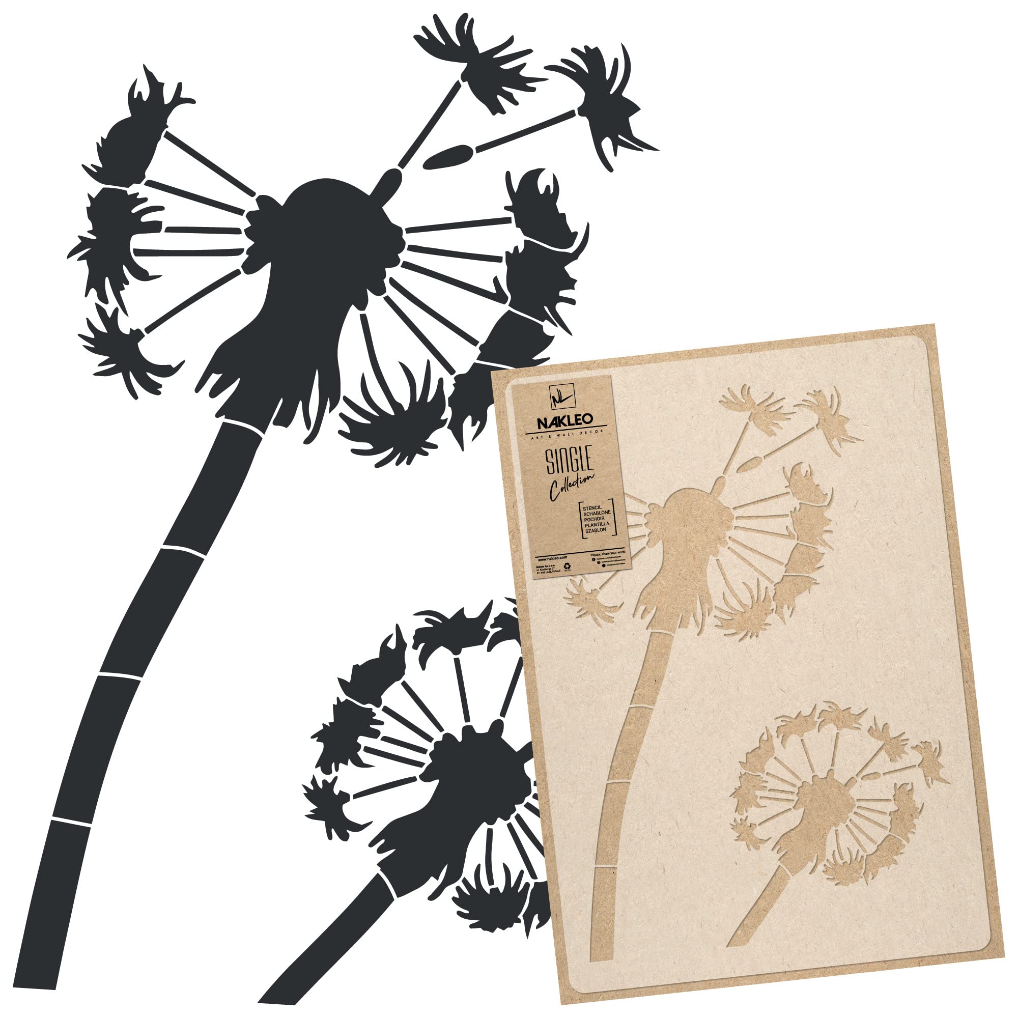 NAKLEO Large Wall Painting Stencil 43x64 cm, Dandelion Meadow Blowball Seed Pattern, Reusable Plastic Template, DIY Art and Craft Home Decor, Floor Wood Fabric Furniture