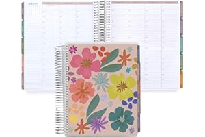 Erin Condren 7x9 Coiled Life Planner (July 2024 - December 2025) - Popping Petals Classic Cover, Hourly Layout, Bold Blooms Theme, Platinum Coil