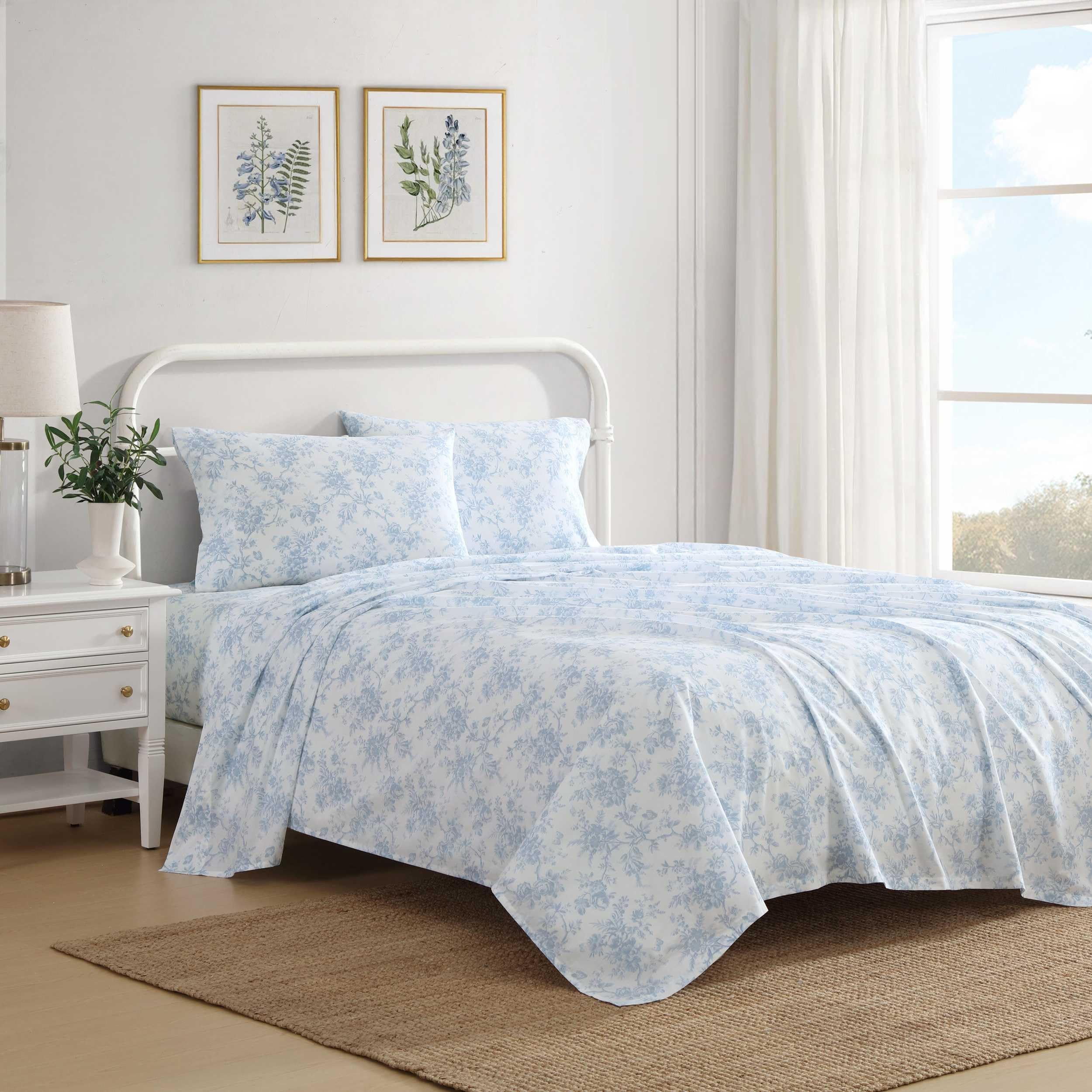 Photo 1 of Laura Ashley - Twin Bed Sheets, Crisp & Cool Cotton Percale Bedding with Matching Pillowcase, Lightweight Bed Set, Dorm Essentials, Oeko-Tex Certified (Walled Garden Blue)