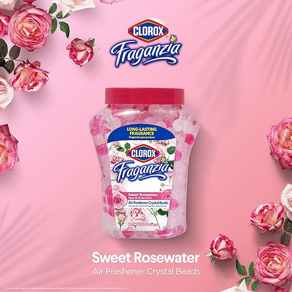 CLOROX FRAGANZIA AIR FRESHENER CRYSTAL BEADS SWEET ROSEWATER 12OZ | LONG-LASTING AIR FRESHENER BEADS 12 OUNCES | EASY TO USE VENTED JAR AIR SCENT BEADS FOR HOMES, BATHROOMS, CLOSETS, CAR OR OFFICE
