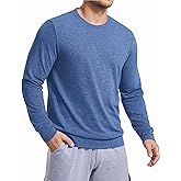 PINSPARK Men's Long Sleeve Shirts Crew Neck T-Shirt Casual Pullover Tees Soft Stretch Basic Tee Shirt with Zipper Pocket