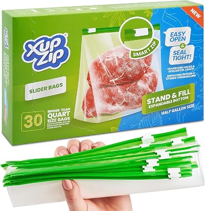XupZip 2.27L Slider Freezer Bags Airtight Leakproof Expandable Bottom 30 Pcs