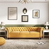 Chesterfield Sofa Velvet, Modern Tufted Couch 3 Seater with Rolled Arms and Nailhead for Living Room, Bedroom, Office, Apartm