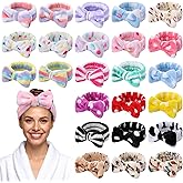 Molain 24 Pcs Spa Headband for Women Bow Hairband Adjustable Skincare Headbands Facial Head Wraps Soft Coral Fleece Makeup Headbands Bulk for Face Wash, Shower, Yoga & More