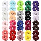 inSowni 40 Pack/20 Pairs 2" Solid Chiffon Flower with Rhinestones Pearls Ponytail Pigtail Alligator Hair Clips Barrettes 2 Inch Small Floral Bows Accessories